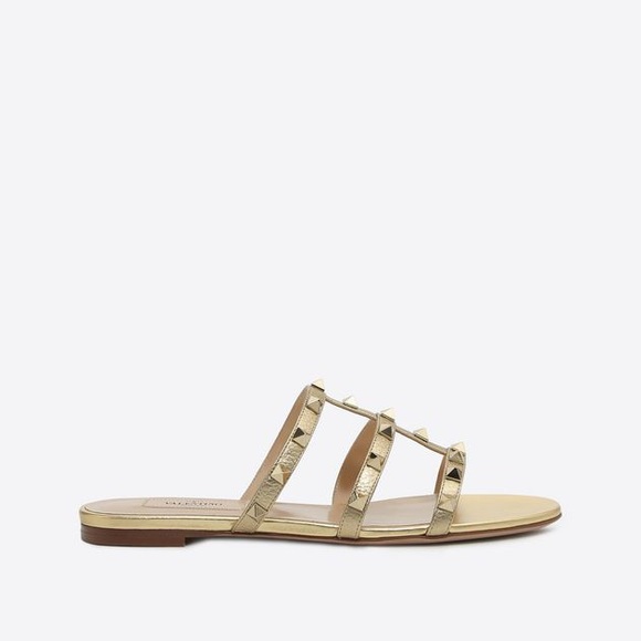 Valentino Shoes - VALENTINO Metallic Rockstud Flat Slides